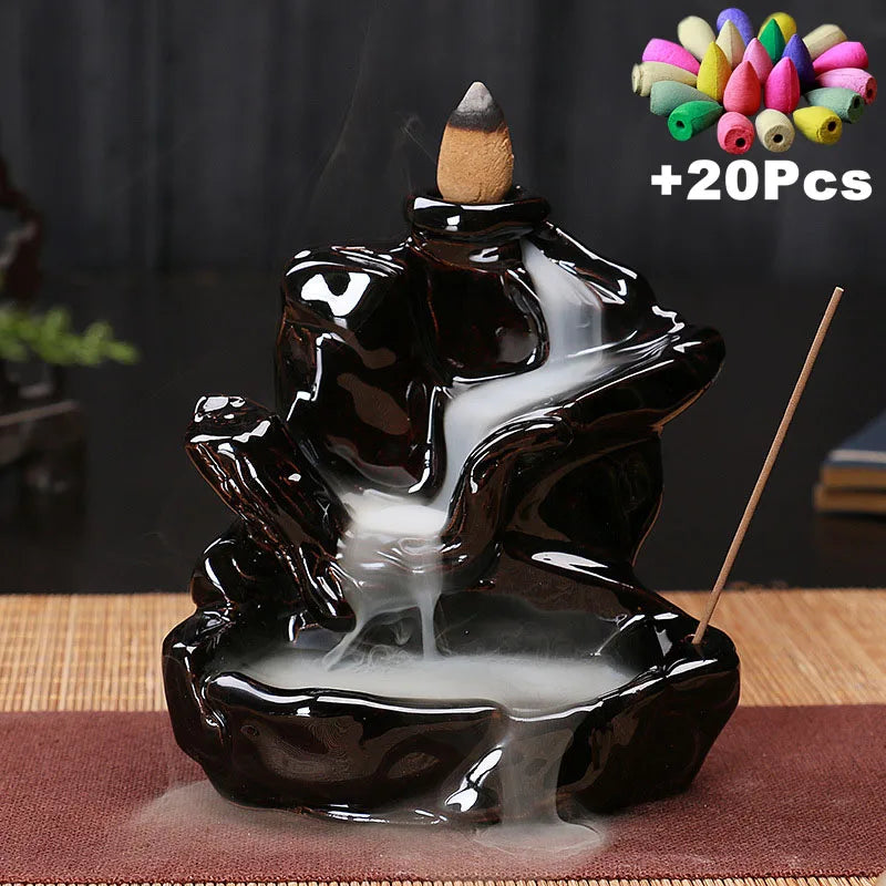 Value 20-Pack Incense Cones & Ceramic Backflow Burner – Home Decor Set