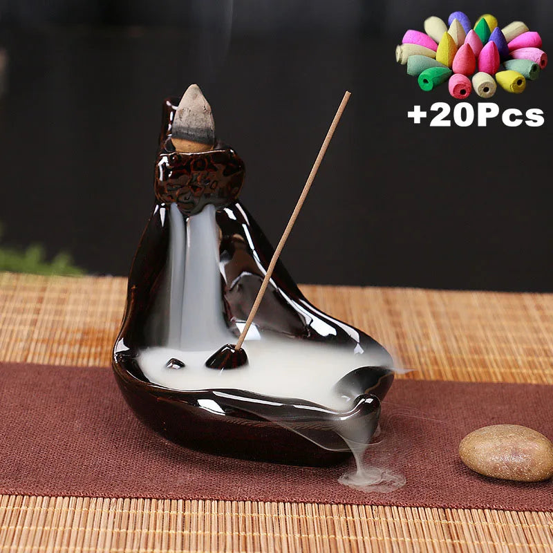 Value 20-Pack Incense Cones & Ceramic Backflow Burner – Home Decor Set
