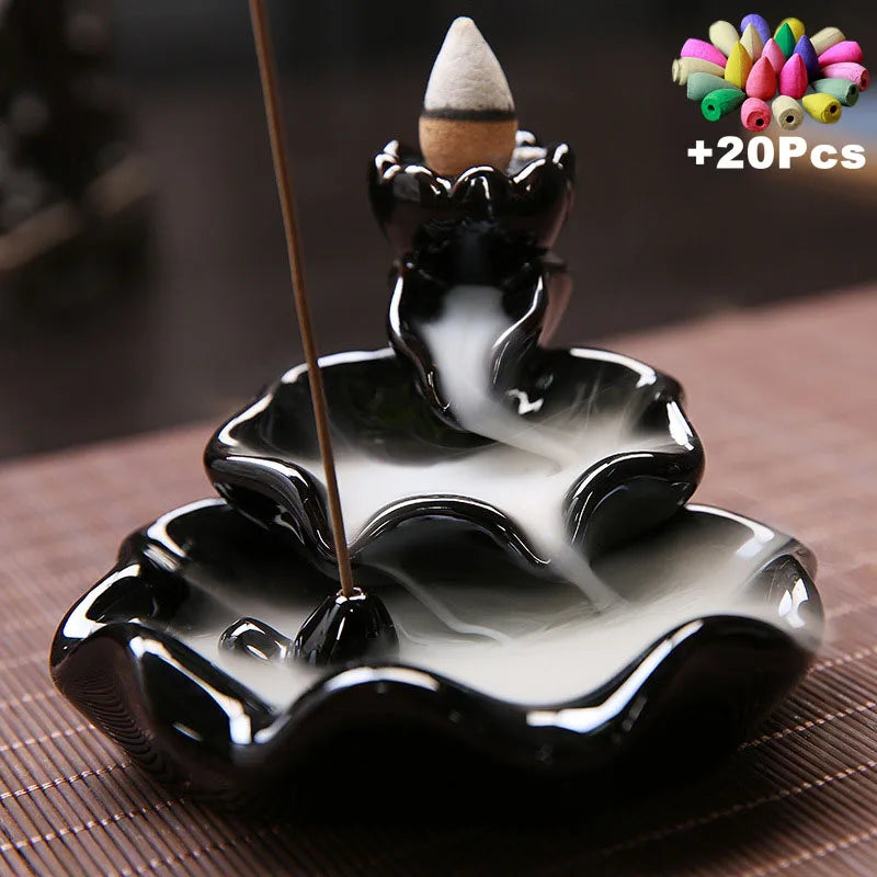 Value 20-Pack Incense Cones & Ceramic Backflow Burner – Home Decor Set