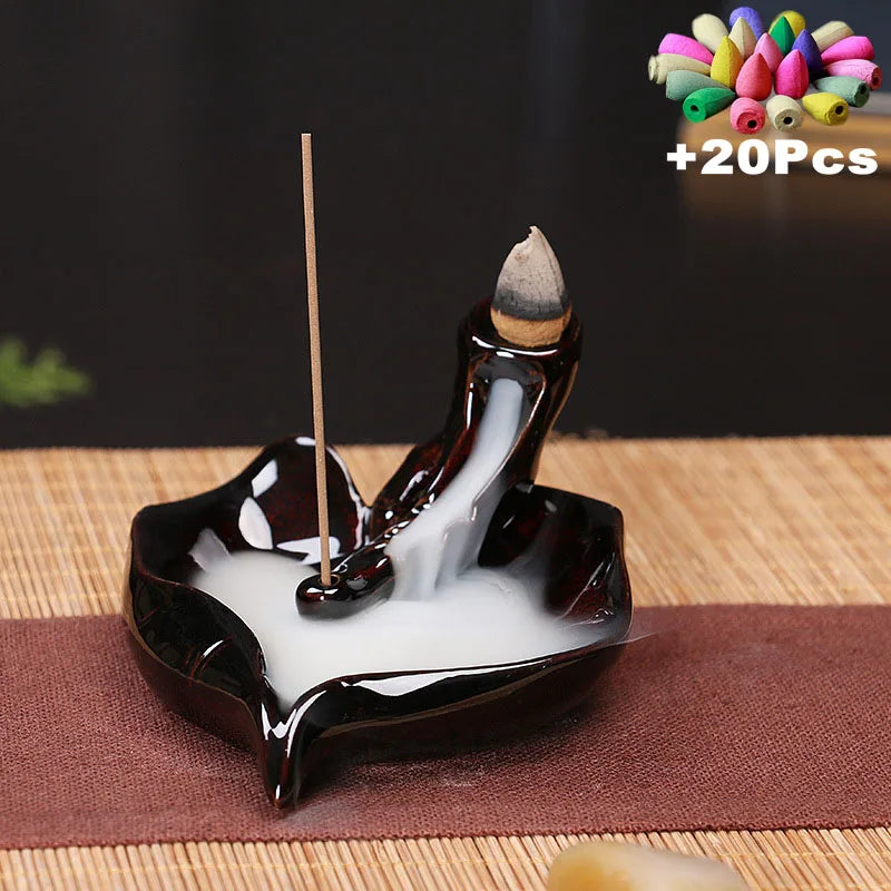 Value 20-Pack Incense Cones & Ceramic Backflow Burner – Home Decor Set