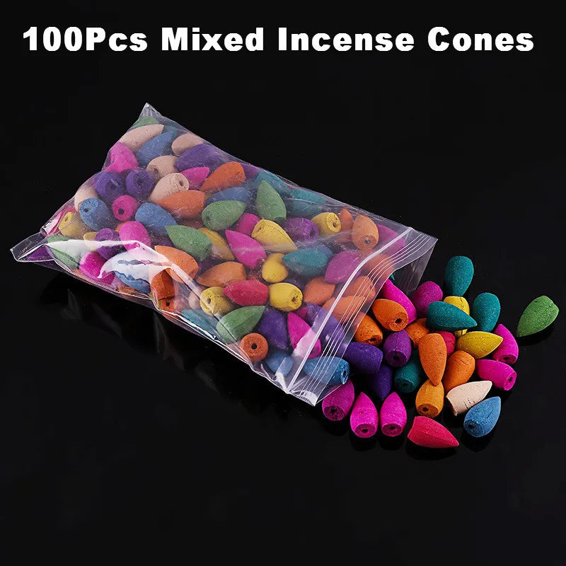 Value 20-Pack Incense Cones & Ceramic Backflow Burner – Home Decor Set