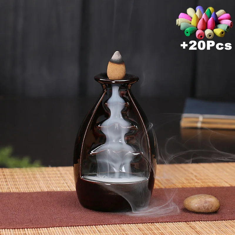 Value 20-Pack Incense Cones & Ceramic Backflow Burner – Home Decor Set