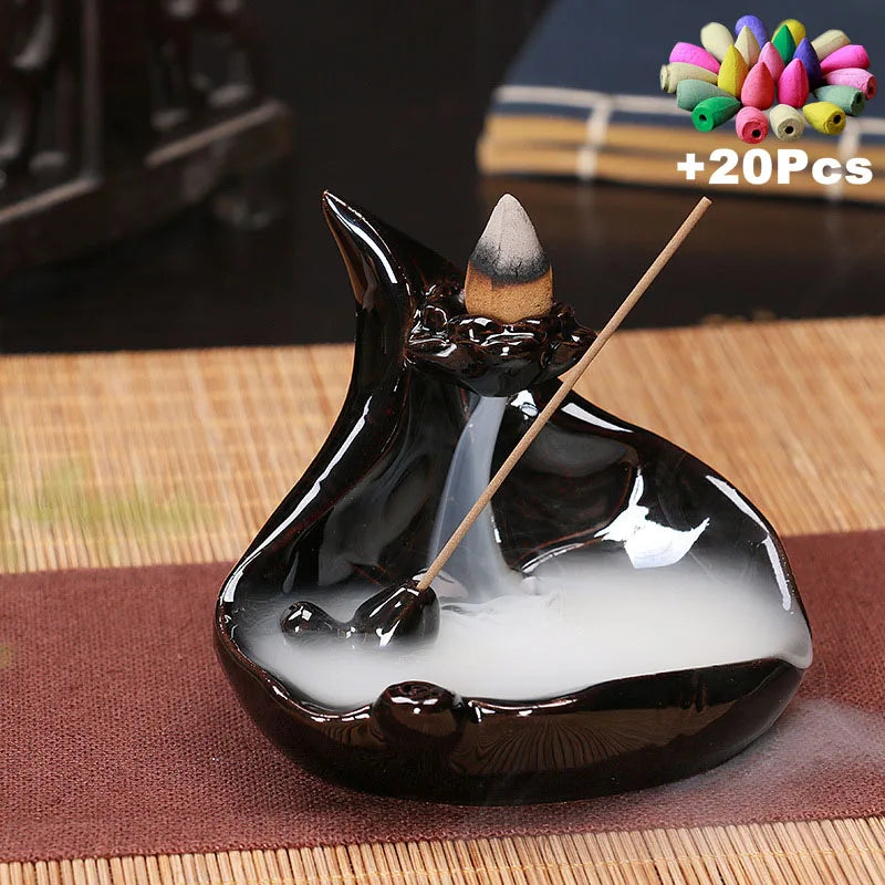 Value 20-Pack Incense Cones & Ceramic Backflow Burner – Home Decor Set