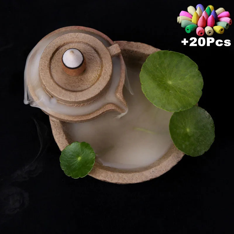 Value 20-Pack Incense Cones & Ceramic Backflow Burner – Home Decor Set