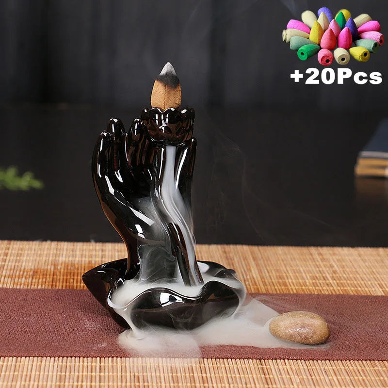 Value 20-Pack Incense Cones & Ceramic Backflow Burner – Home Decor Set