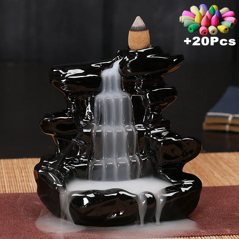 Value 20-Pack Incense Cones & Ceramic Backflow Burner – Home Decor Set