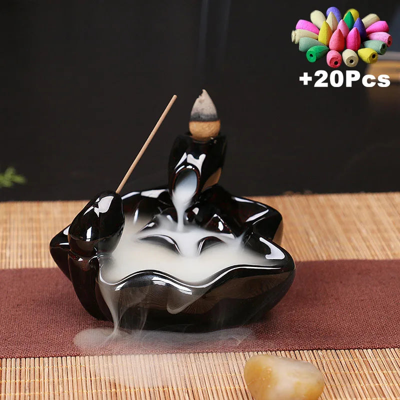 Value 20-Pack Incense Cones & Ceramic Backflow Burner – Home Decor Set