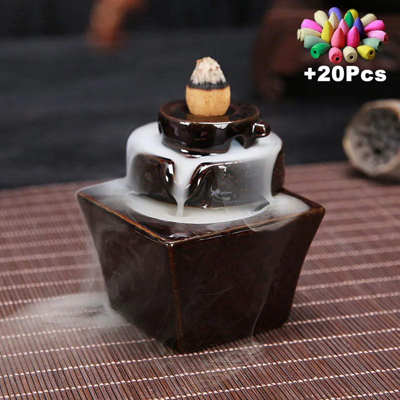 Value 20-Pack Incense Cones & Ceramic Backflow Burner – Home Decor Set