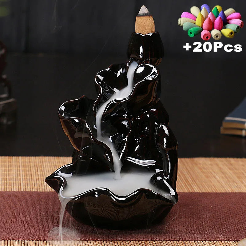 Value 20-Pack Incense Cones & Ceramic Backflow Burner – Home Decor Set