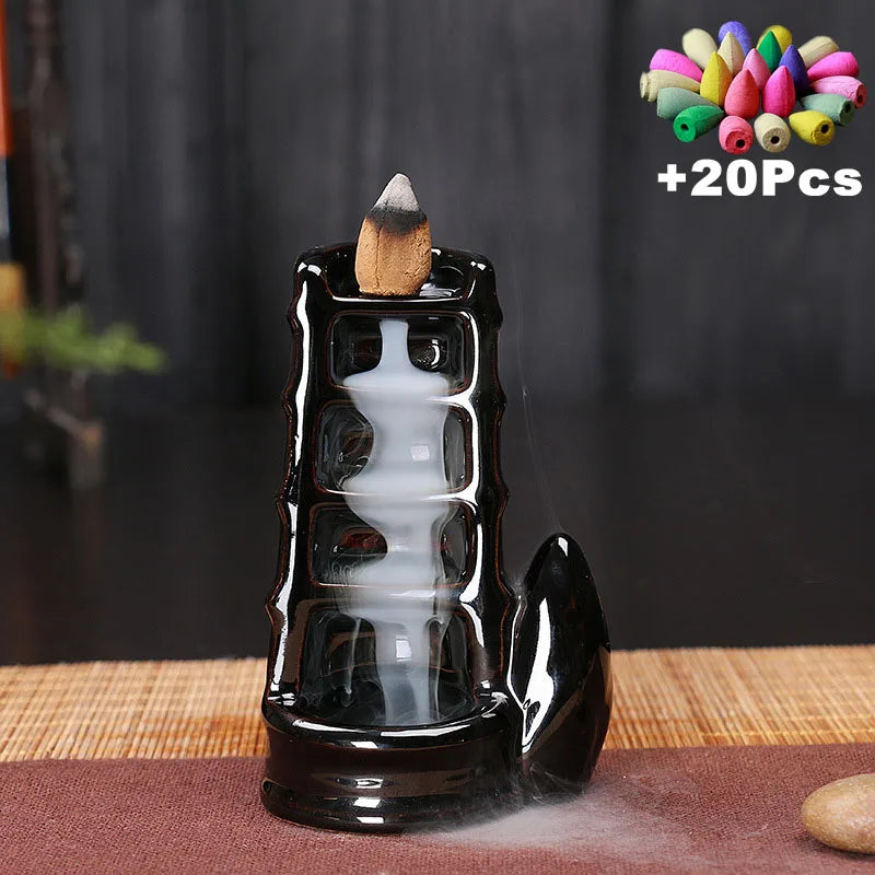 Value 20-Pack Incense Cones & Ceramic Backflow Burner – Home Decor Set