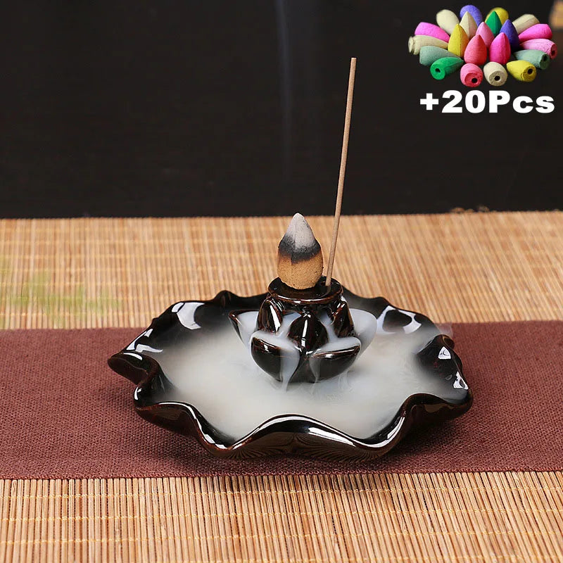 Value 20-Pack Incense Cones & Ceramic Backflow Burner – Home Decor Set