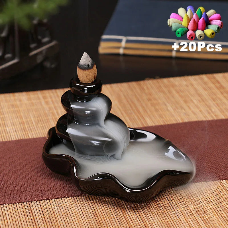 Value 20-Pack Incense Cones & Ceramic Backflow Burner – Home Decor Set