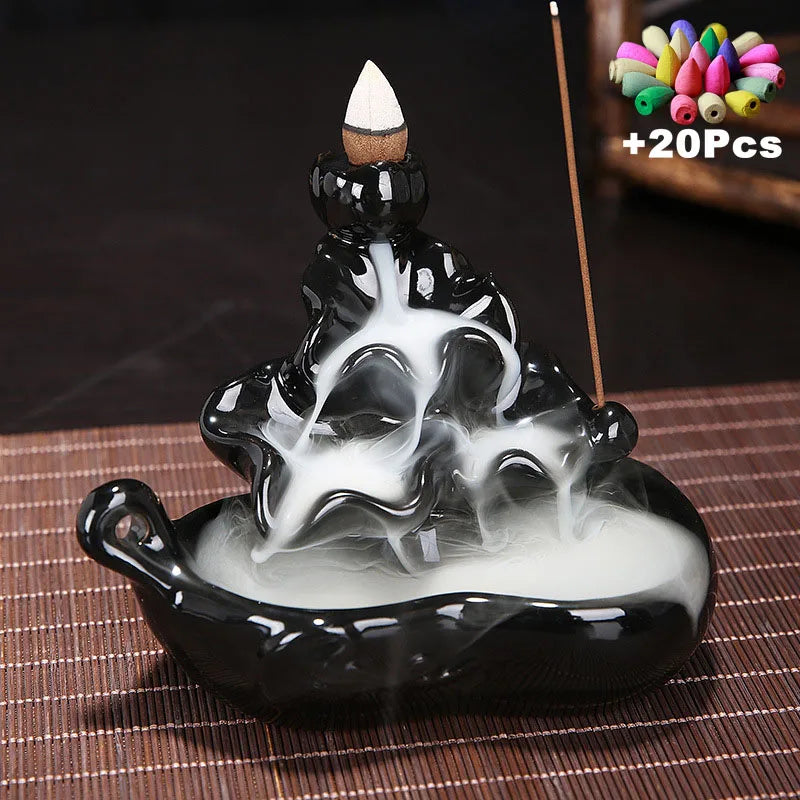 Value 20-Pack Incense Cones & Ceramic Backflow Burner – Home Decor Set