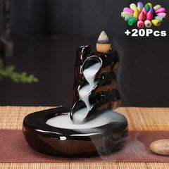 Value 20-Pack Incense Cones & Ceramic Backflow Burner – Home Decor Set