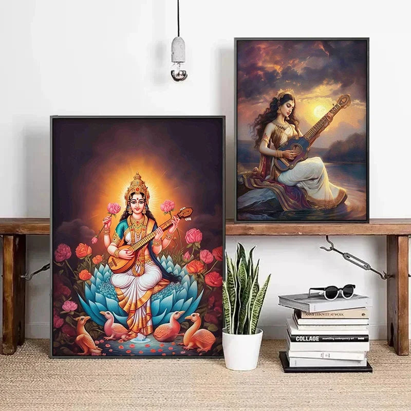 Sacred Lord Shiva & Saraswati Yoga Wall Art – Divine Meditation Decor