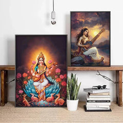 Sacred Lord Shiva & Saraswati Yoga Wall Art – Divine Meditation Decor