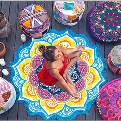 Ultimate Chakra Pilates & Yoga Mat Towel – Round, Sunblock & Bohemian Style