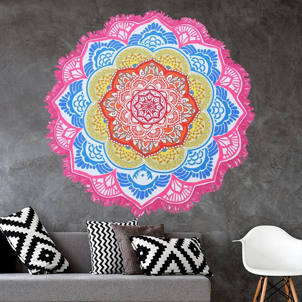 Ultimate Chakra Pilates & Yoga Mat Towel – Round, Sunblock & Bohemian Style