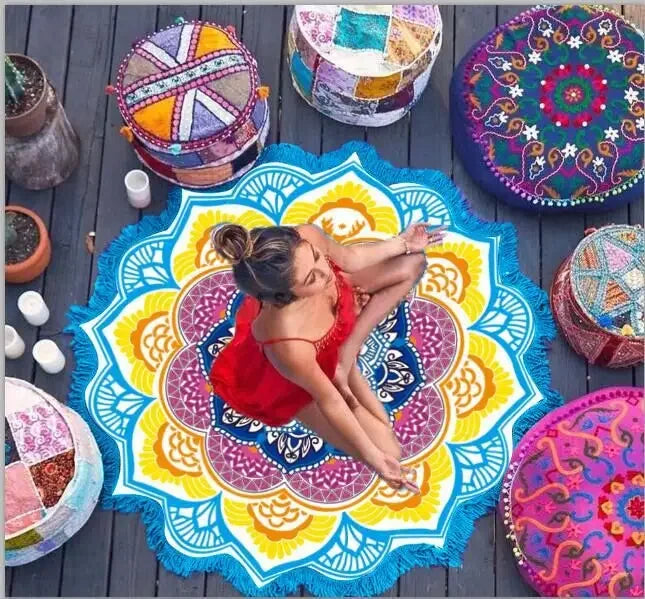 Ultimate Chakra Pilates & Yoga Mat Towel – Round, Sunblock & Bohemian Style