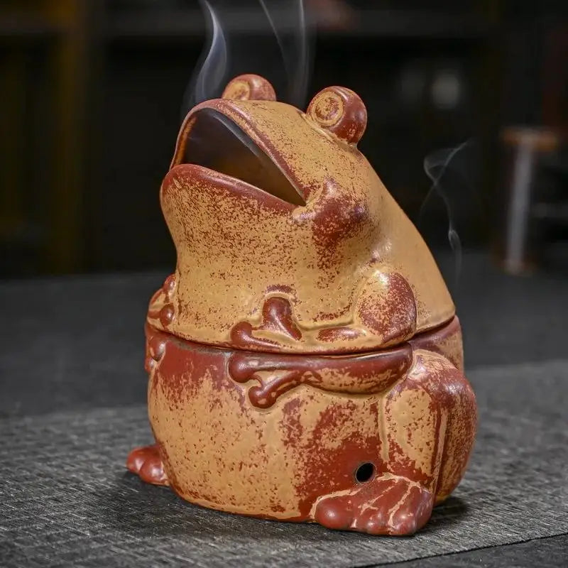Charming Frog Incense Coil Burner – Purple Clay Ceramic Decor
