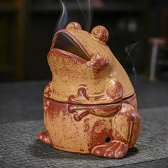 Charming Frog Incense Coil Burner – Purple Clay Ceramic Decor