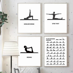 Stylish Pilates Yoga Wall Art – Black & White Canvas Workout Chart