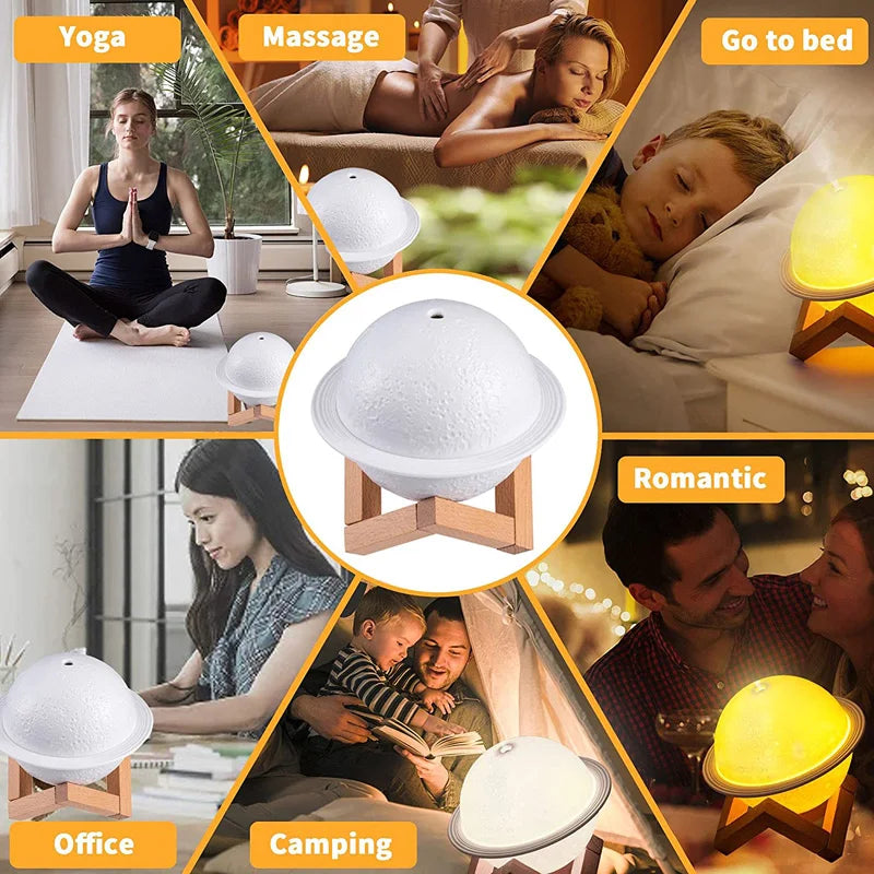 Stylish Lunar 3D Humidifier – Tricolor Lamp & USB Ultrasonic Diffuser