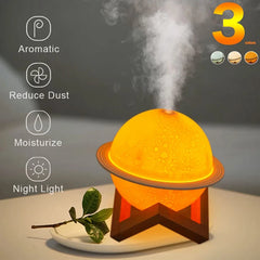Stylish Lunar 3D Humidifier – Tricolor Lamp & USB Ultrasonic Diffuser