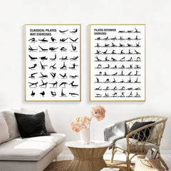 Stylish Pilates Yoga Wall Art – Black & White Canvas Workout Chart
