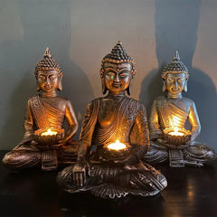 Elegant Buddha Candle Holder – Patina Gold Finish for Feng Shui