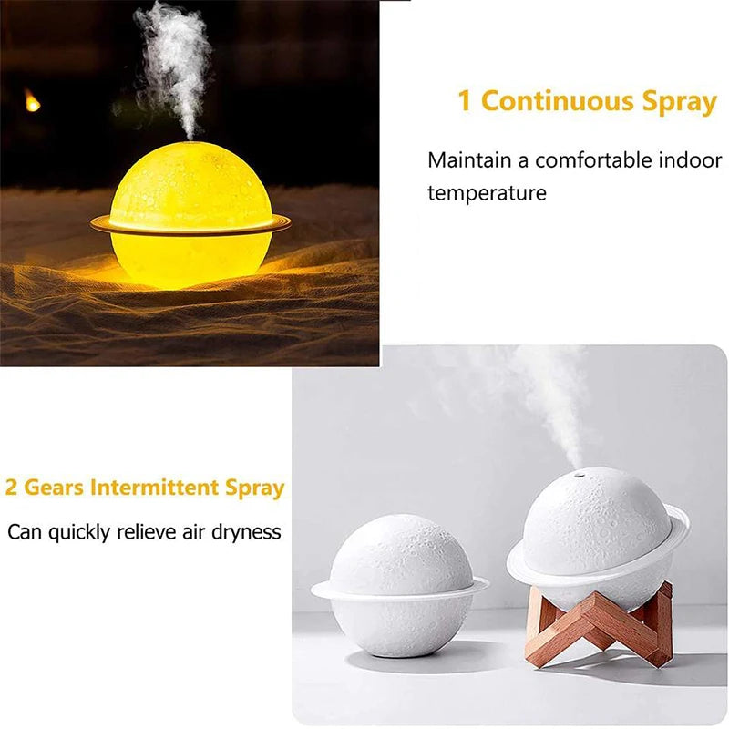 Stylish Lunar 3D Humidifier – Tricolor Lamp & USB Ultrasonic Diffuser