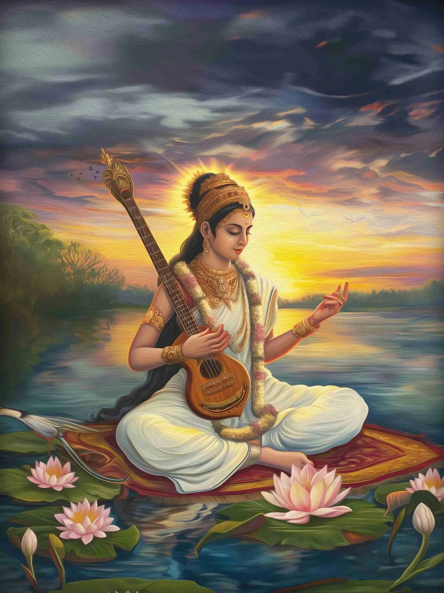 Sacred Lord Shiva & Saraswati Yoga Wall Art – Divine Meditation Decor