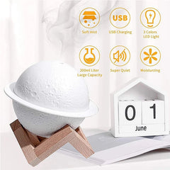 Stylish Lunar 3D Humidifier – Tricolor Lamp & USB Ultrasonic Diffuser