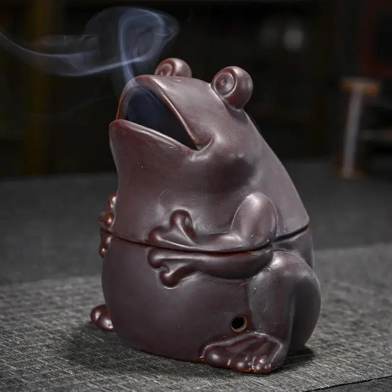 Charming Frog Incense Coil Burner – Purple Clay Ceramic Decor