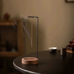 Unique Upside-Down Wooden Incense Burner – Round Tray for Yoga Decor