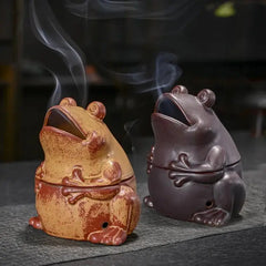 Charming Frog Incense Coil Burner – Purple Clay Ceramic Decor
