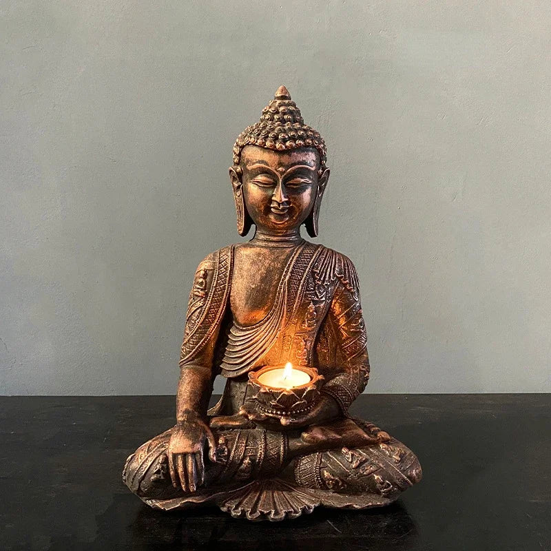 Elegant Buddha Candle Holder – Patina Gold Finish for Feng Shui