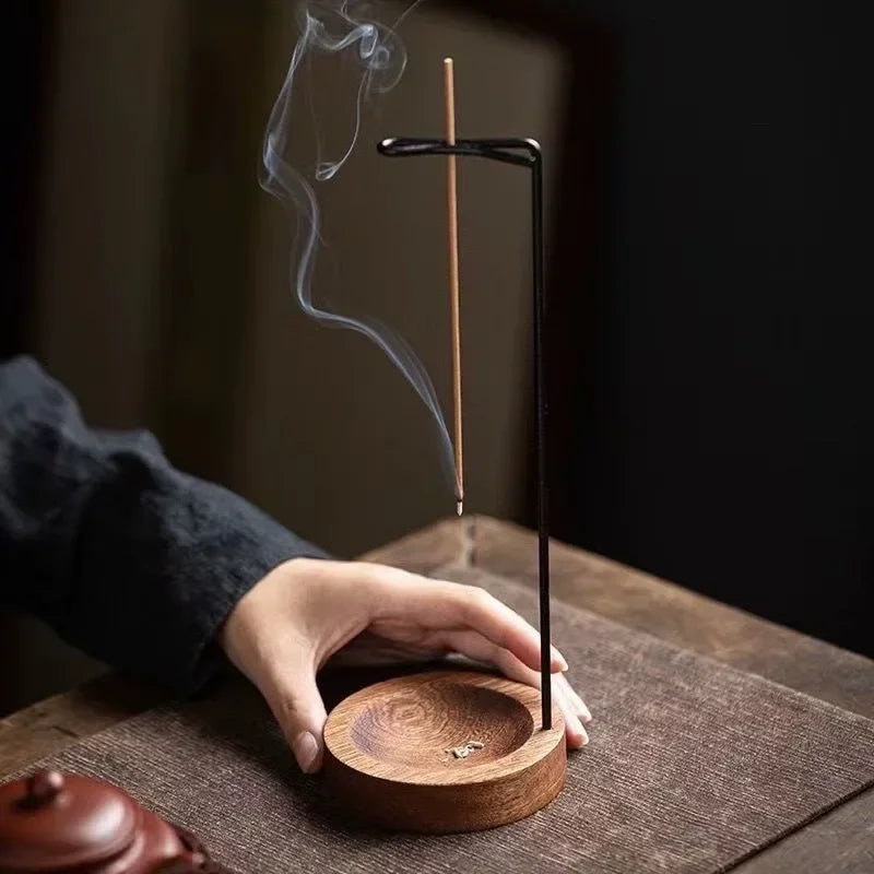 Unique Upside-Down Wooden Incense Burner – Round Tray for Yoga Decor