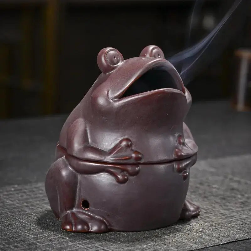 Charming Frog Incense Coil Burner – Purple Clay Ceramic Decor