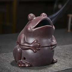 Charming Frog Incense Coil Burner – Purple Clay Ceramic Decor
