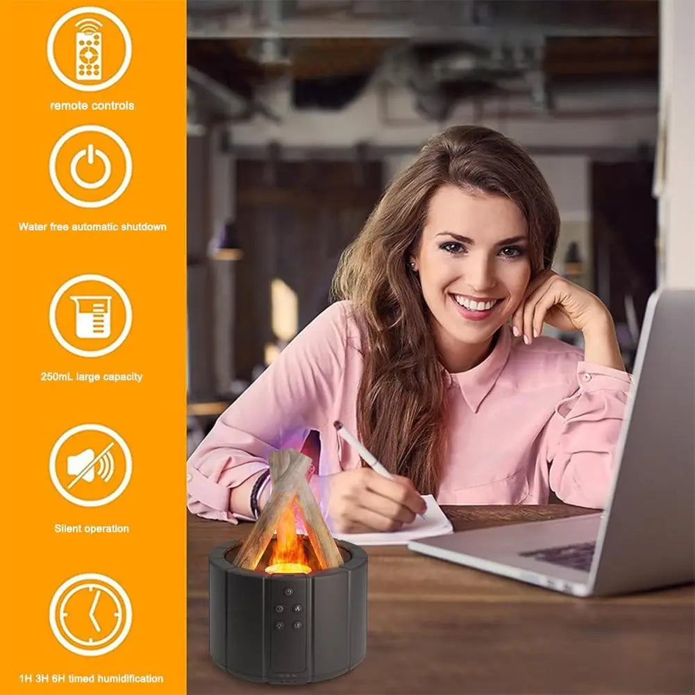 Elegant Flame Aromatherapy Humidifier – Silent Soft Light for Home
