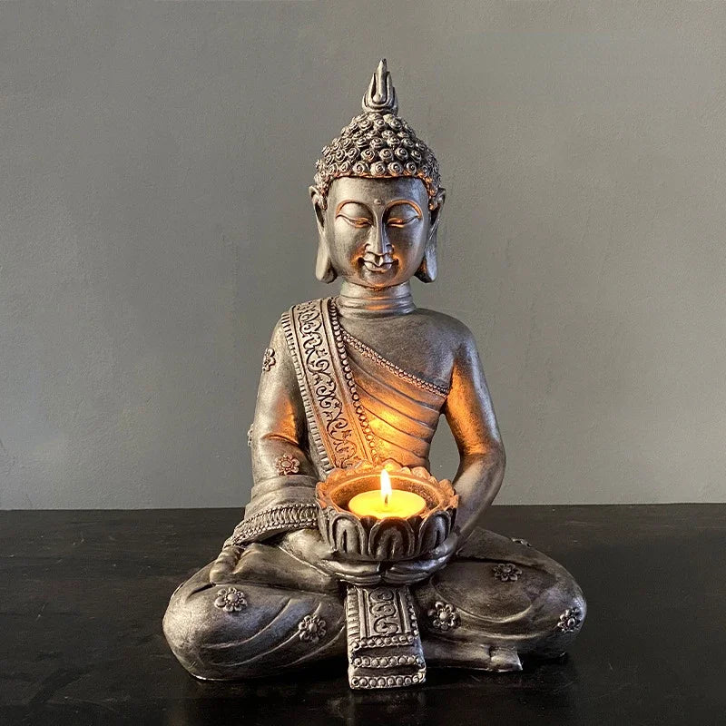 Elegant Buddha Candle Holder – Patina Gold Finish for Feng Shui