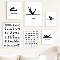 Stylish Pilates Yoga Wall Art – Black & White Canvas Workout Chart