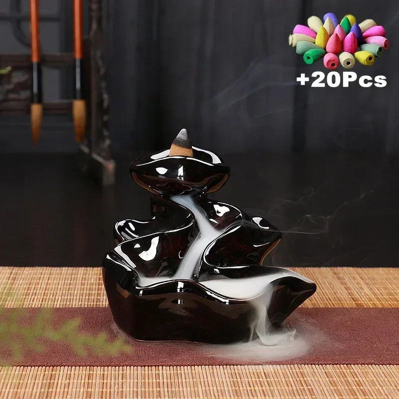 Value 20-Pack Incense Cones & Ceramic Backflow Burner – Home Decor Set