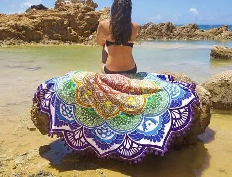 Ultimate Chakra Pilates & Yoga Mat Towel – Round, Sunblock & Bohemian Style