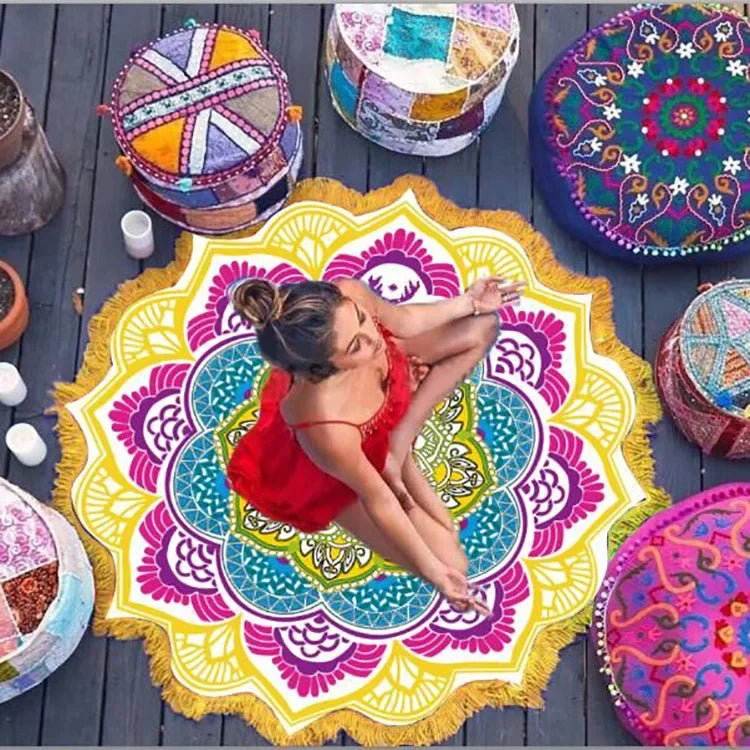 Ultimate Chakra Pilates & Yoga Mat Towel – Round, Sunblock & Bohemian Style