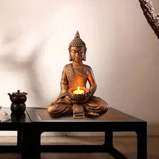 Elegant Buddha Candle Holder – Patina Gold Finish for Feng Shui