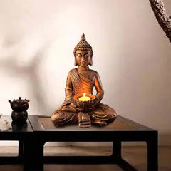 Elegant Buddha Candle Holder – Patina Gold Finish for Feng Shui