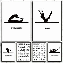 Stylish Pilates Yoga Wall Art – Black & White Canvas Workout Chart