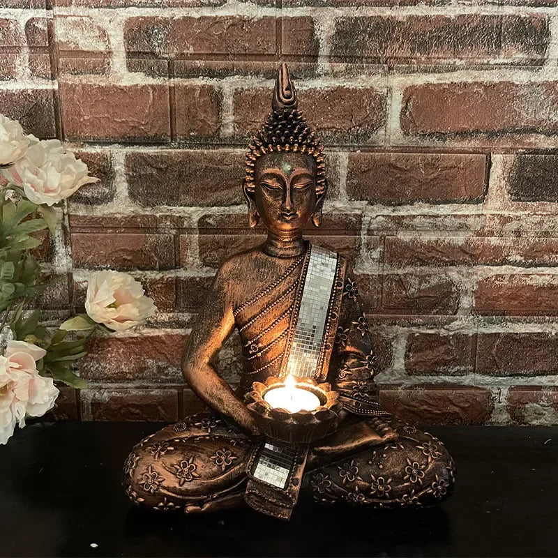Elegant Buddha Candle Holder – Patina Gold Finish for Feng Shui